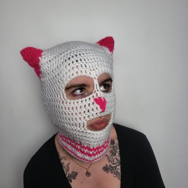 Cagoule chat blanc et rose